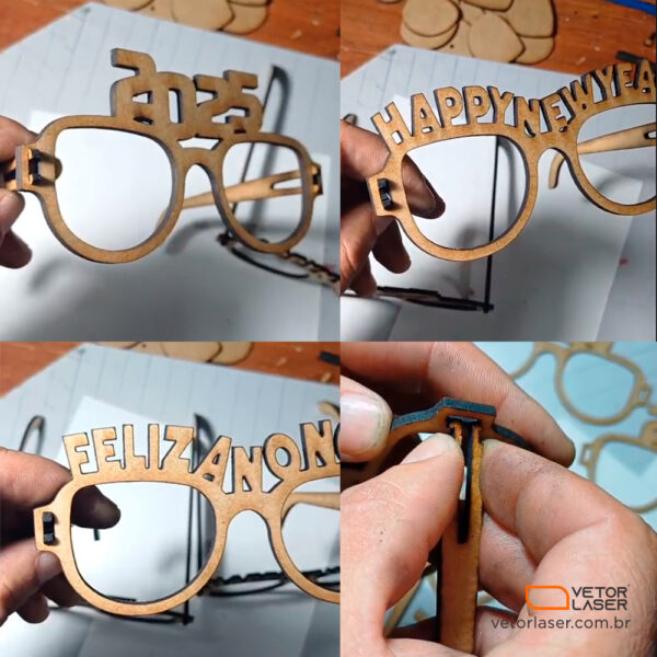 Óculos Ano Novo para Corte Laser em MDF de 3mm – DXF, SVG, PNG,CDR