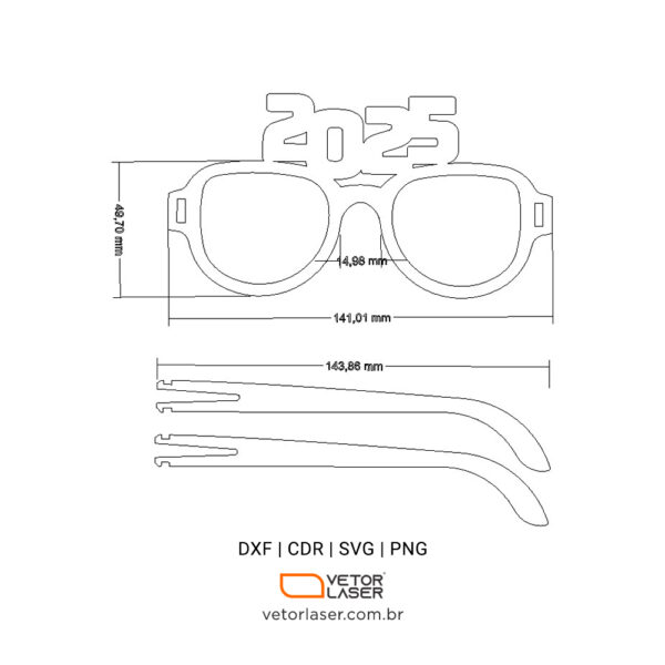 Óculos Ano Novo para Corte Laser em MDF de 3mm – DXF, SVG, PNG,CDR - Image 4